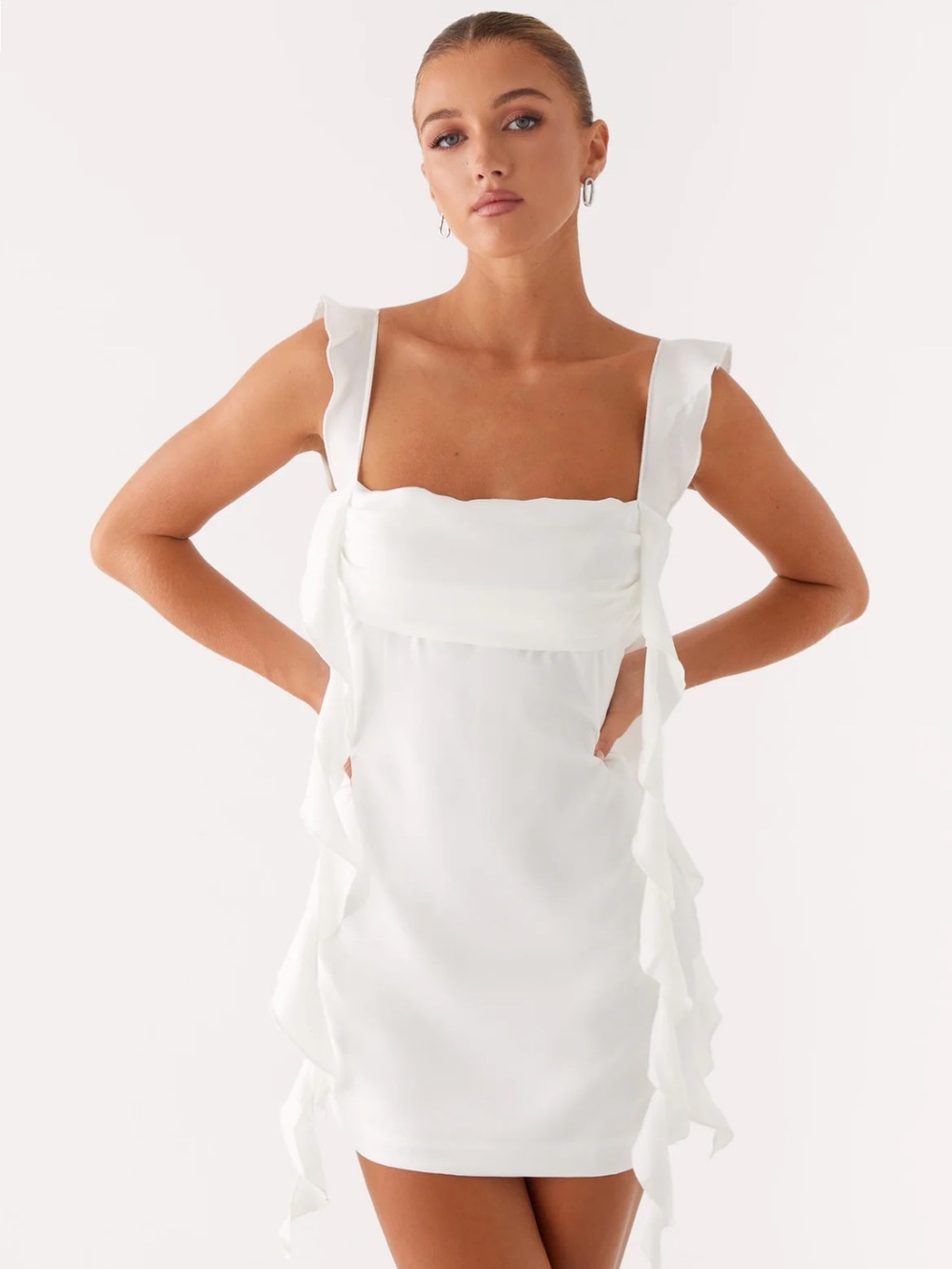 Peppermayo White Ruffle-Trim Mini Dress